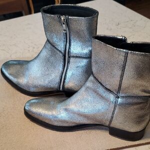 Free People Shimmering Silver Ankle Boots with Zipper